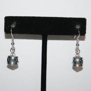 Beautiful Blue glass dice earrings 1.25" NWOT